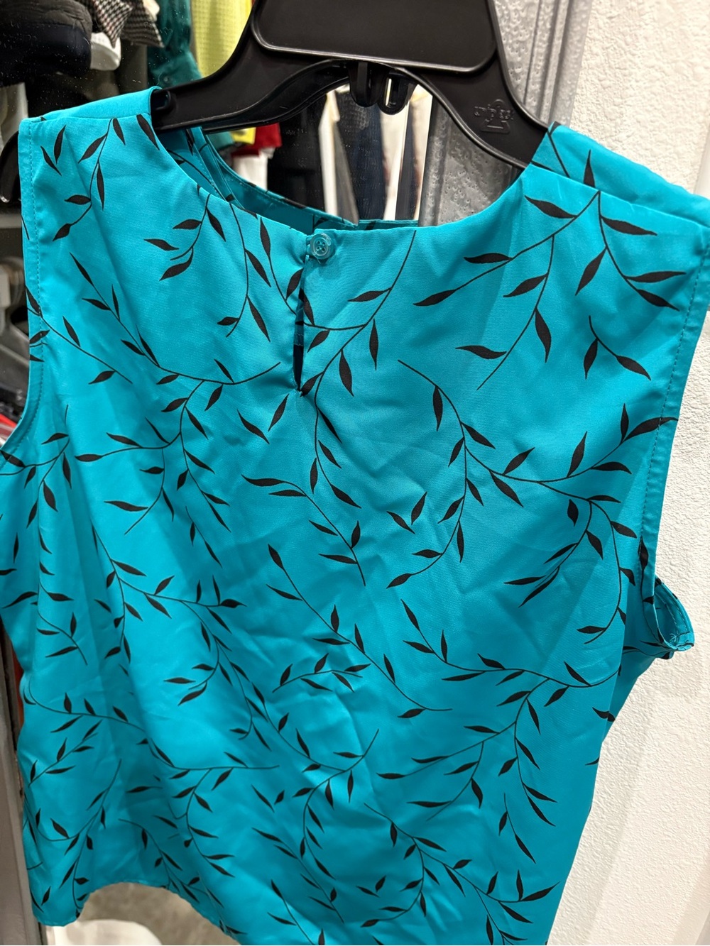 Notations Turquoise Blue Sleeveless Leaf-Print Top